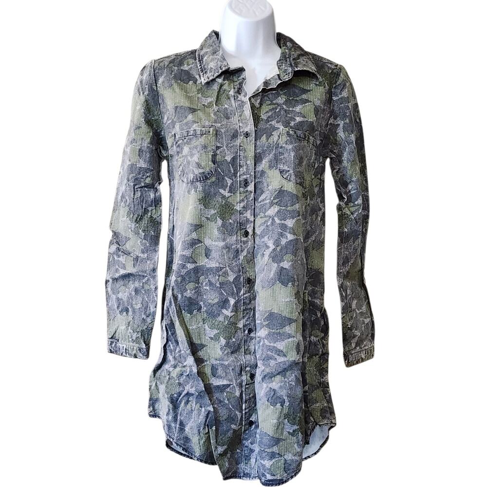 Rag Poets Womens Shirt Dress Size XS Green Camo Long Sleeve Button Down Pockets